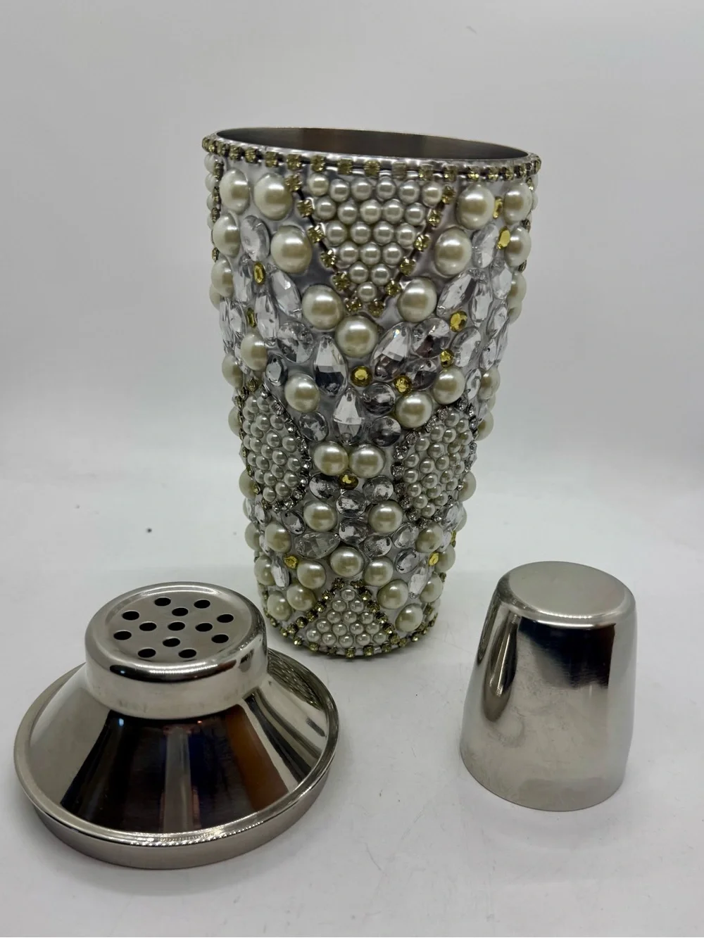 Bedazzled Cocktail Shaker, Stainless Shaker, Stainless Barware, Jeweled Shaker,